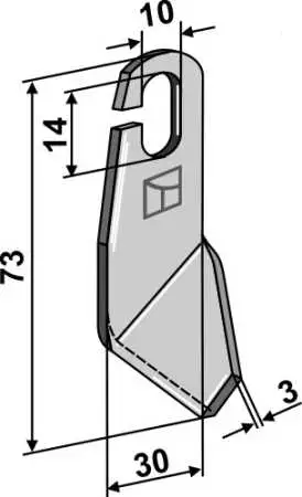 Flügelmesser geschliffen (73x30mm) - linke Ausführung für Amazone Grashopper (Vergleichsnummer 991628)